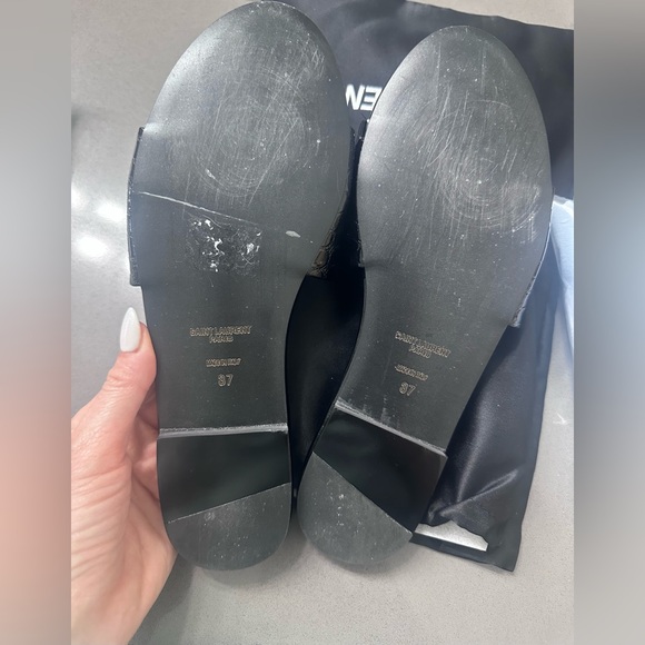 YSL Yves Saint Laurent Black / Gold Slides Sandals EU 37, size 7 women’s - Picture 6 of 6